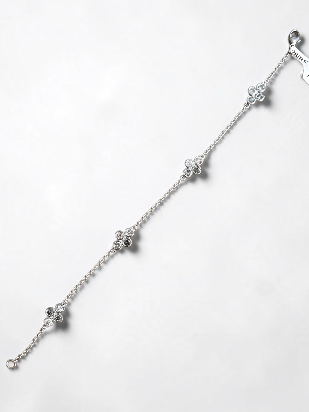 Sterling Silver Floral Natural Diamonds Cluster Station Bracelet 7”